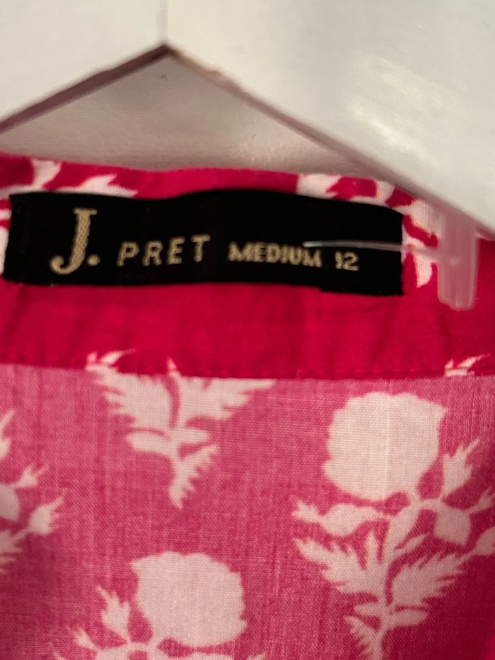 Hot Pink Printed V-Neck Midi Dress with White Accents - Picture 2 of 2